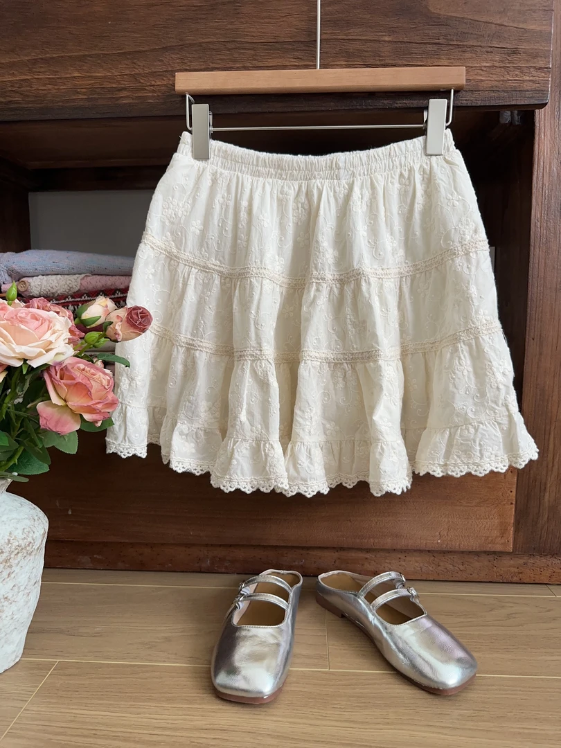 可衣-【芭蕾风】森系全刺绣短裤裙棉蕾丝短裤洋气时尚