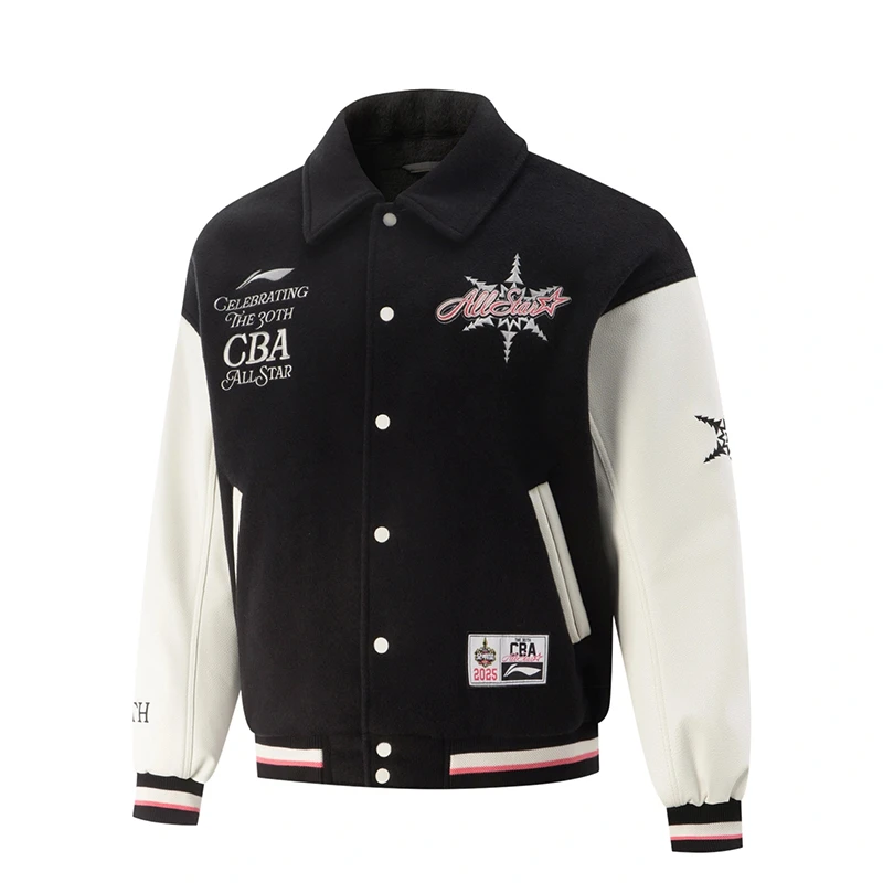 李宁CBA24-25赛季全明星新款球员版夹克男冬季美式上衣棒球服外套