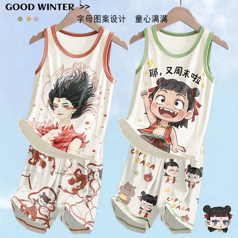 儿童睡衣薄款夏季男童中大童莫代尔小男孩背心家居服哪吒2025新款