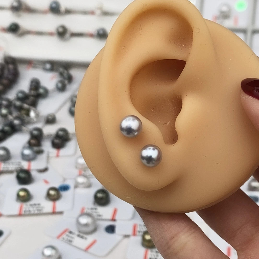 海水珍珠银S925镶嵌耳饰真多麻耳钉6.6-6.6mm