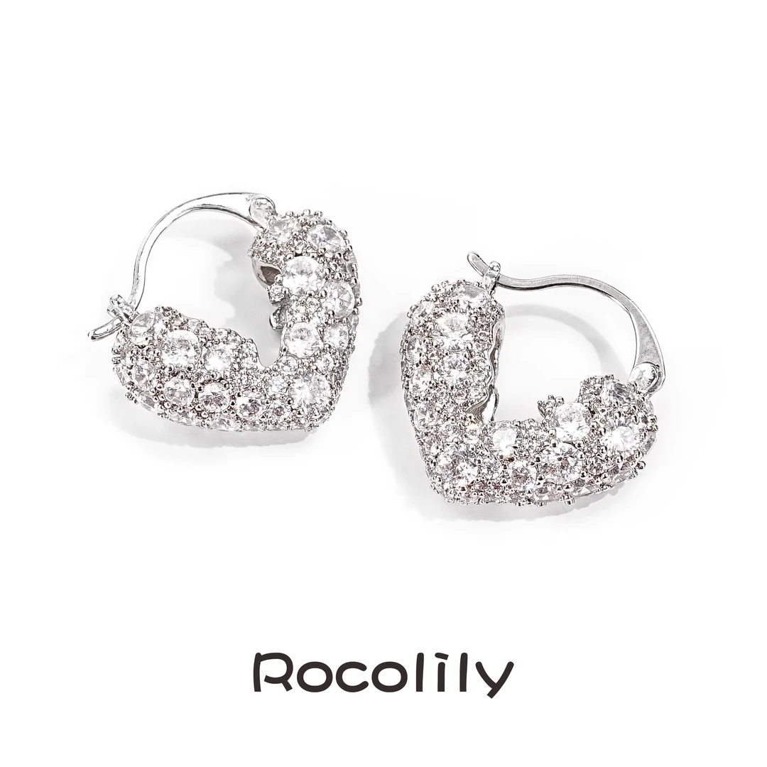 铜合金合成锆石耳饰 ROCOLILY爱心耳环爆款高级耳饰小众耳扣