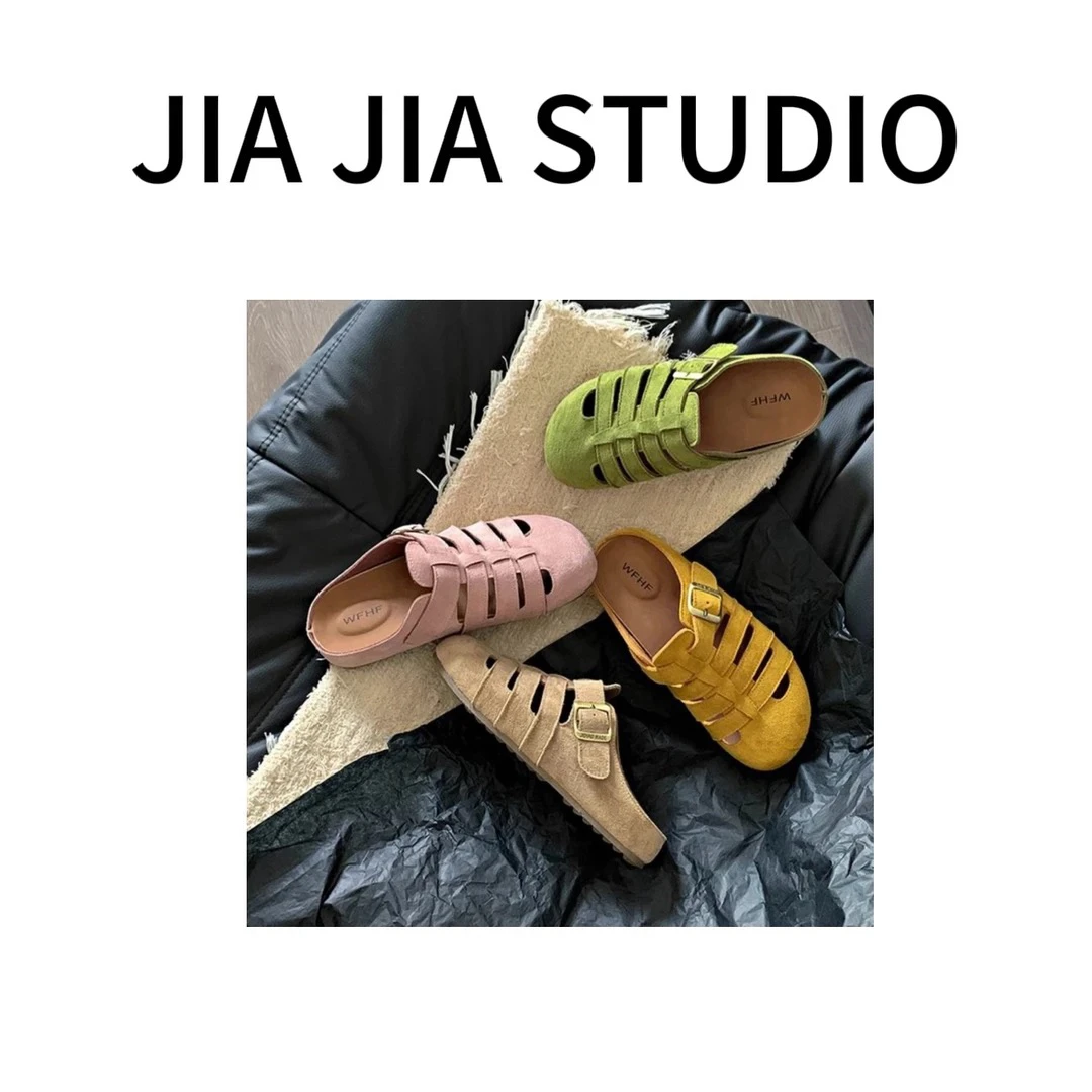 嘉嘉推荐#9011【夏季】复古镂空设计感懒人一脚蹬包头半拖