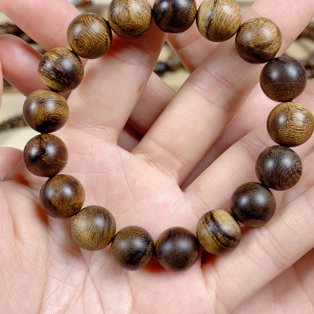 手串沉香朱*士越南芽庄白棋老料满瘤疤虎斑纹1.2
