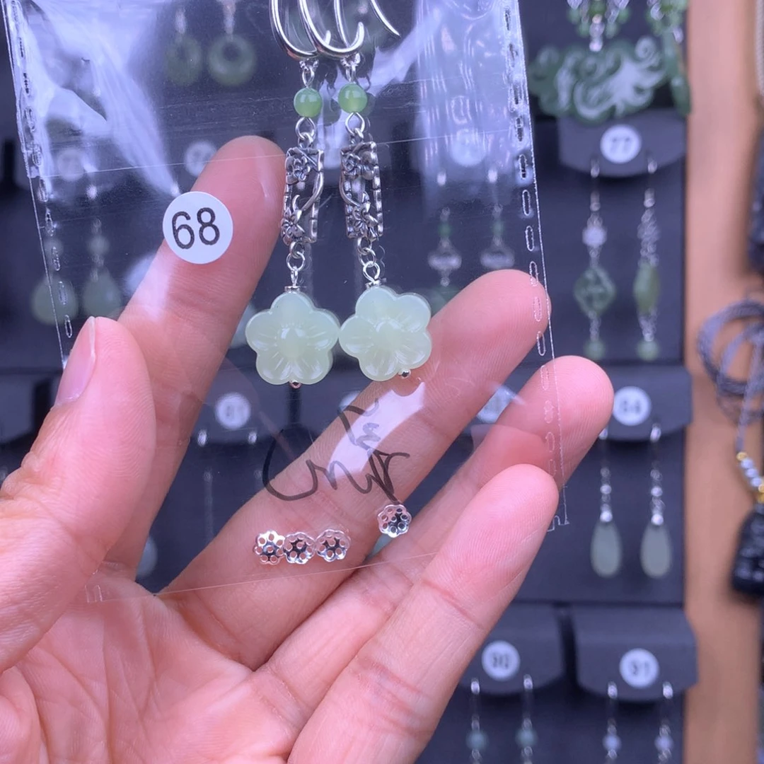 和田玉耳饰银S925镶嵌灵*