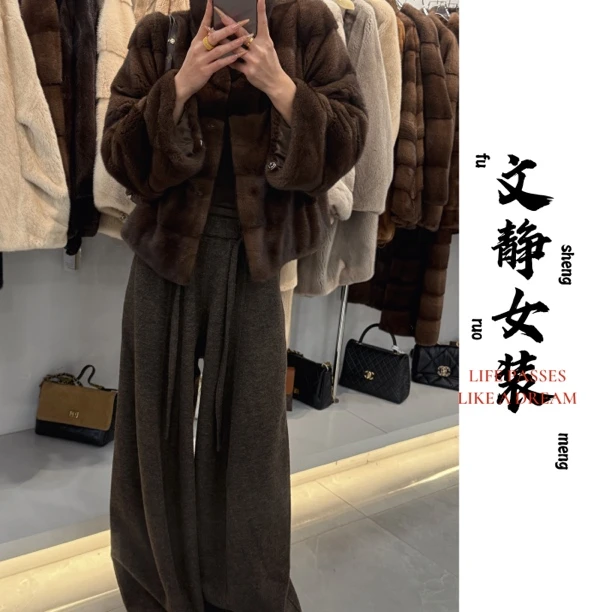 ［文静家］冬季巨洋气加厚超肥阔腿拖地裤女