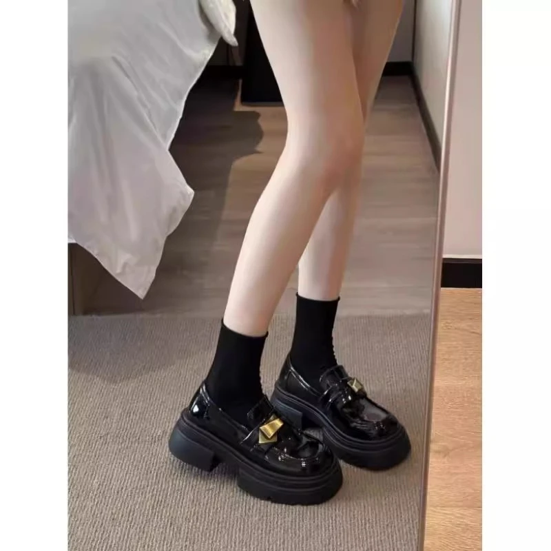 【万象撤柜】英伦风厚底乐福鞋女2025新款春秋增高jk皮鞋一脚蹬单鞋