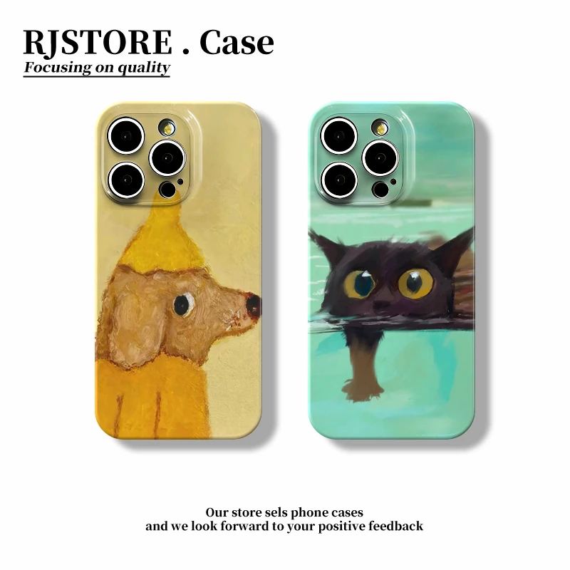 GGBond油画风猫狗适用iphone16菲林手机壳华为vivo小米15oppo情侣