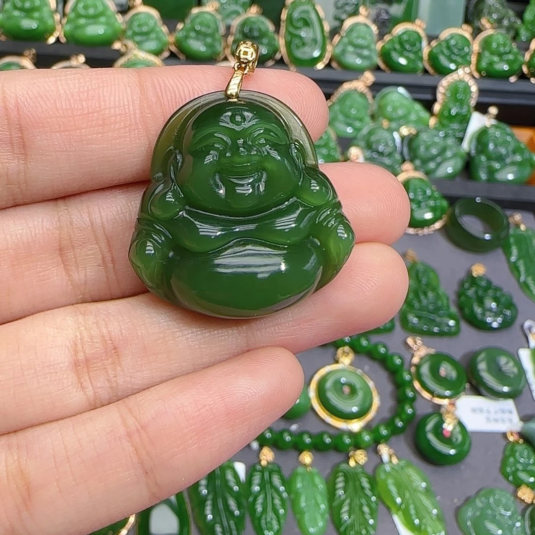 和田玉（碧玉）18K金镶嵌颈饰