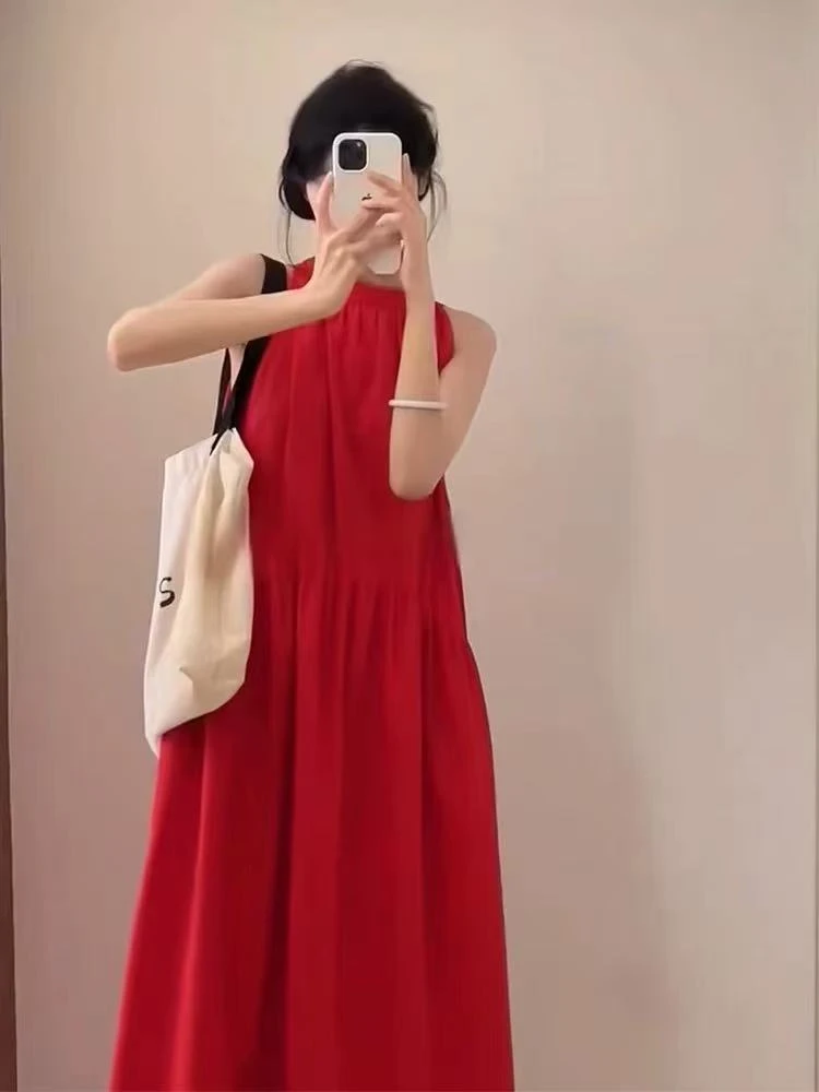 ML-888无袖挂脖韩版连衣裙《裙长120》