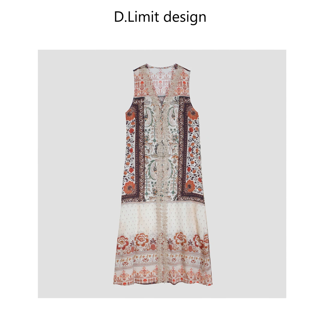 【D.Limit design】民族风度假编织V领无袖背心连衣裙DLBP312