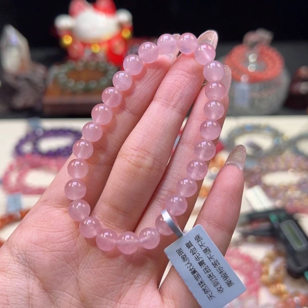 水晶手串未镶嵌7m老矿蜜桃粉