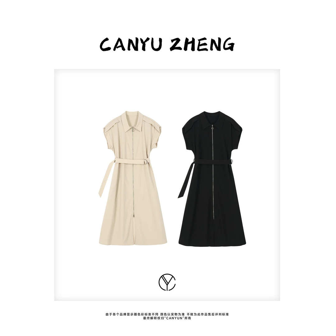 CANYU夏季新款 时尚气质 赫本风设计拉链法式复古连衣裙