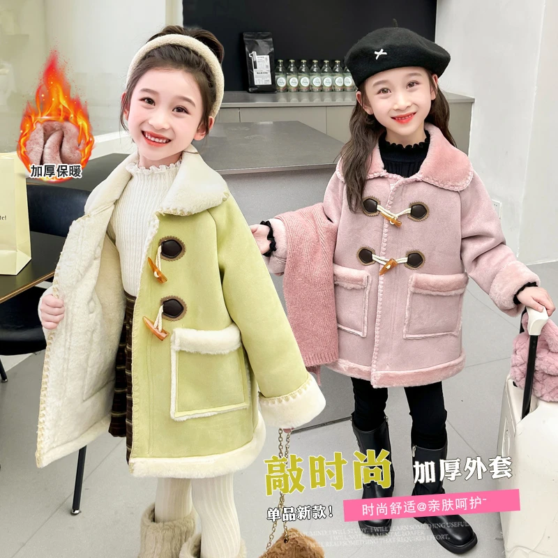 女童秋冬毛绒外套冬中小童宝宝加绒加厚兔毛毛衣儿童毛呢大衣皮草