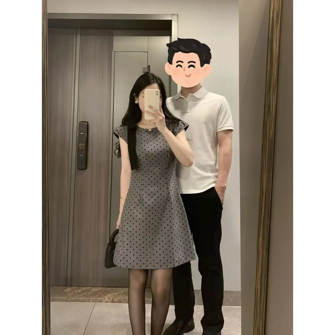 2025夏季新款波点连衣裙女圆领蝴蝶结设计感修身显瘦短裙衣服