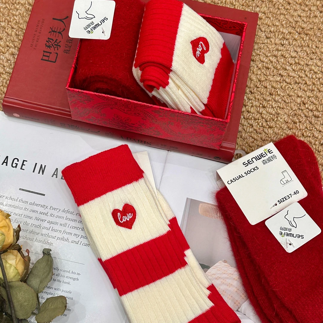 2025新款春节本命红好运红纯棉袜