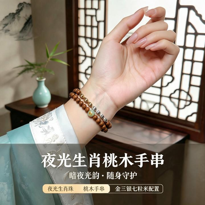 双圈木质手串【升级款】大师推荐十二生肖七粒米手链男女同款手串