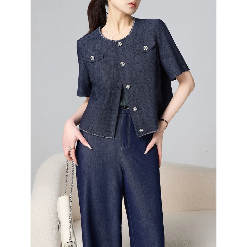 老敏哥 优雅女绅士 醋酸香风牛仔重工高级感牛仔外套S03216780