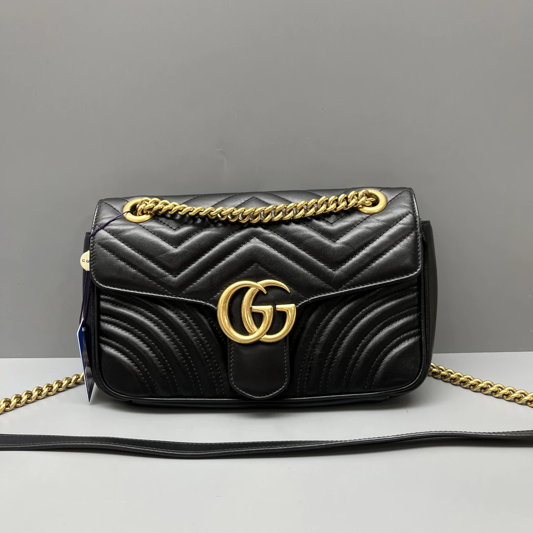 95新 GUCCI/古驰 黑金marmont中号链条包 尺寸26*15 SV16760