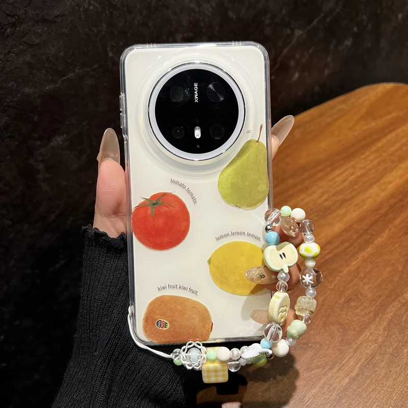 适用华为mate70pro+手机壳小众ins夏日清新水果英文插画mate60pro