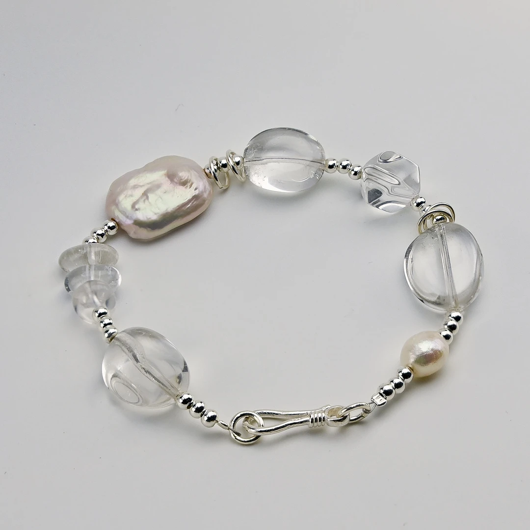 【皎月】原创手工设计 天然水晶手串  白水+珍珠 高冷百搭手链