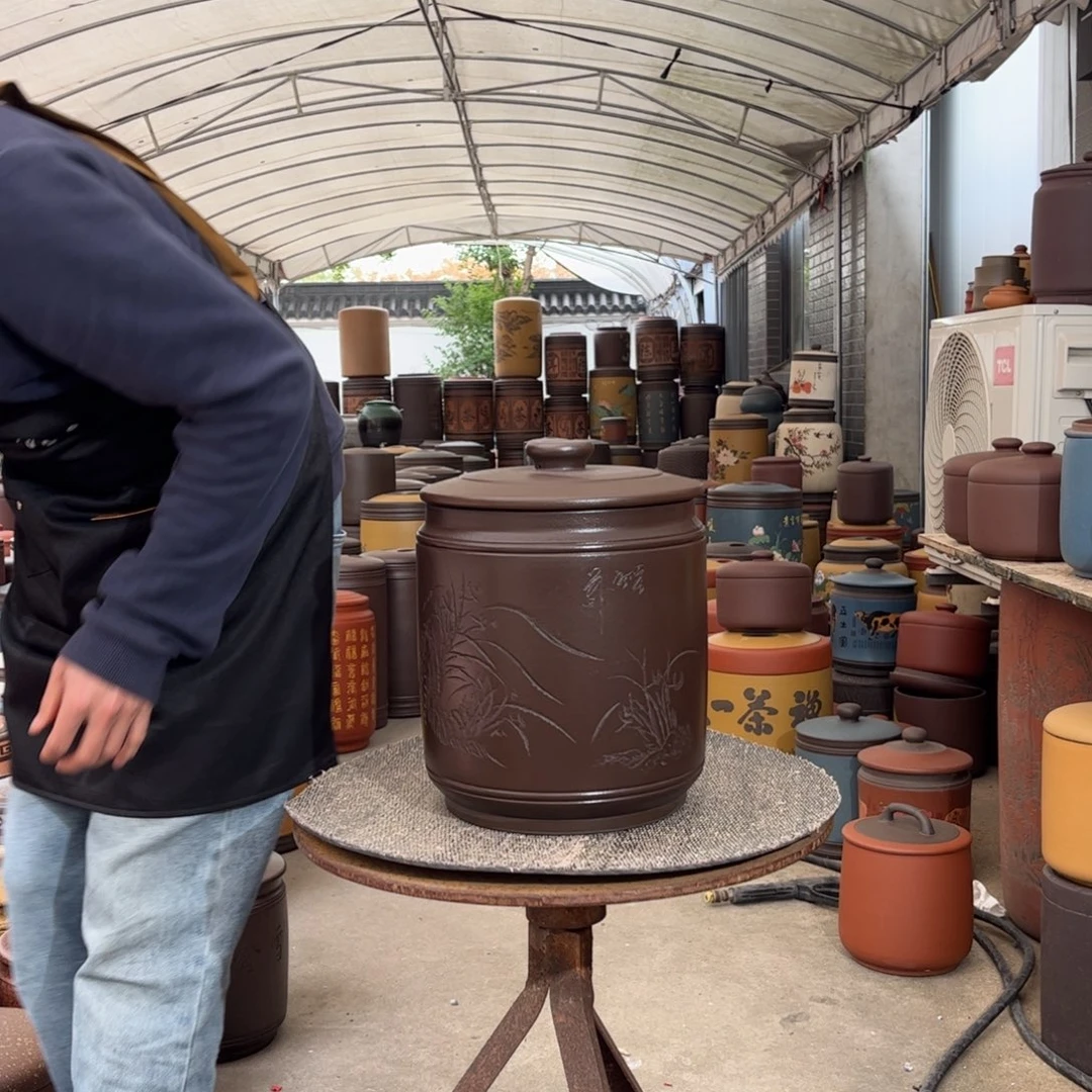 茶叶罐紫砂10 饼茶叶罐兰花