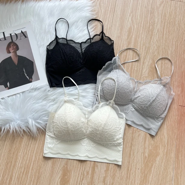 Ruizi/蕊姿【运补5-10】法式蕾丝小U吊带背心固定杯美背F5