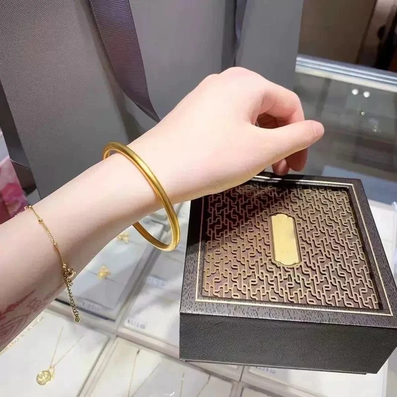 铜合金手镯 4N古法素圈手镯轻奢铜合大金镯子金手镯(赠礼盒)