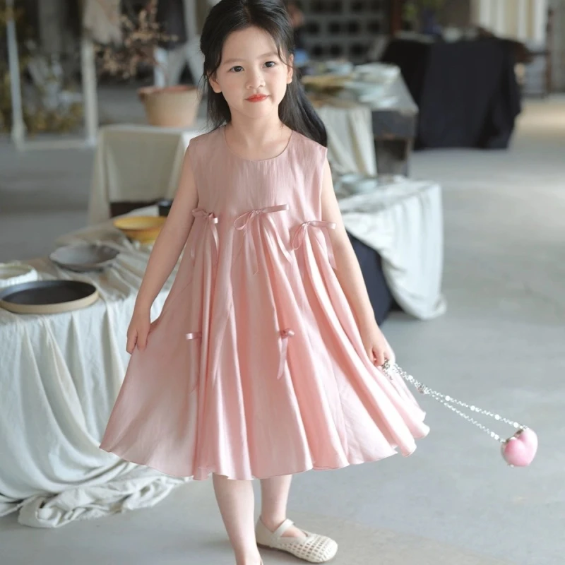 女童连衣裙2025夏季新款儿童蝴蝶结公主裙宝宝甜美裙子