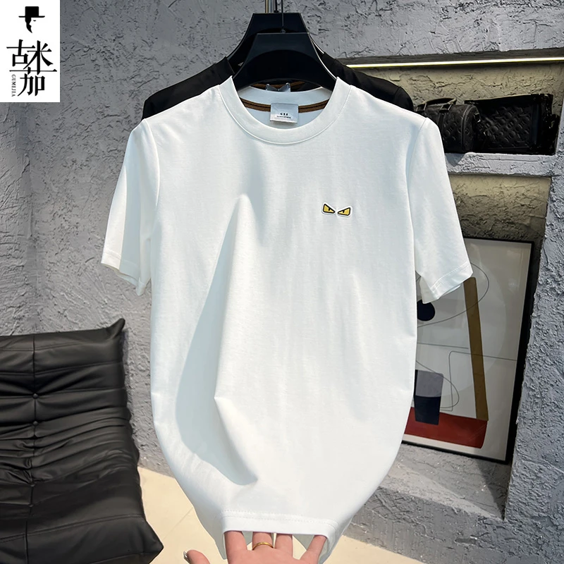 2025夏季男士新款潮流小标百搭时尚净版印花圆领短袖夏季简约男装