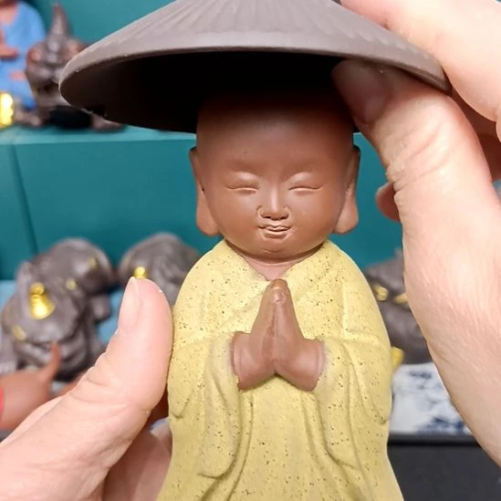 茶宠紫砂小和尚过滤组合茶宠摆件