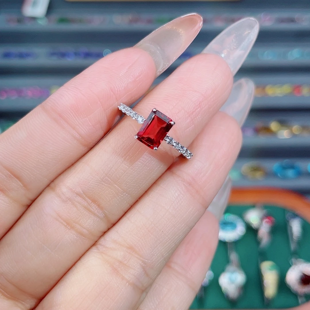 石榴石戒指银S925镶嵌