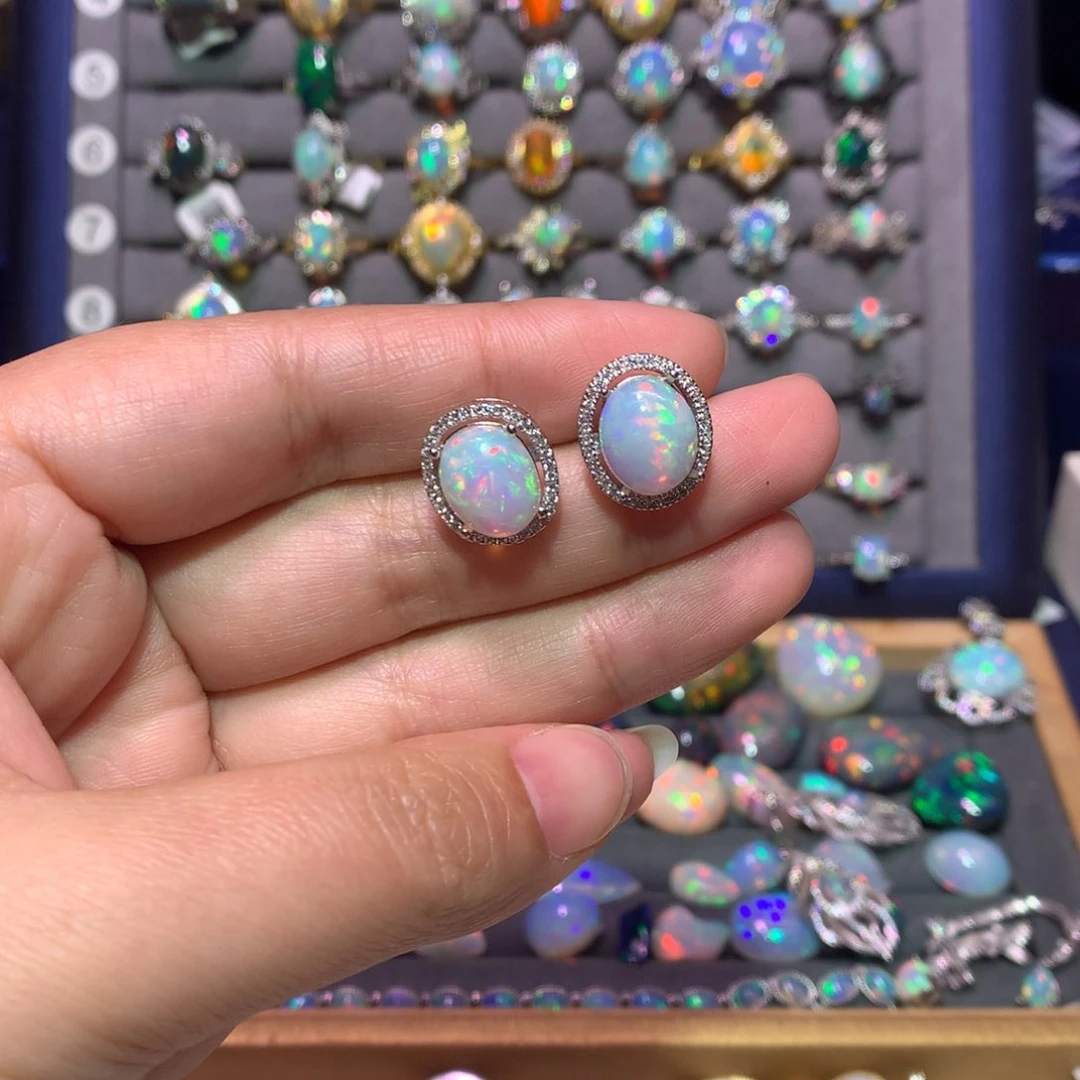 银S925镶嵌欧泊耳钉款式晓*