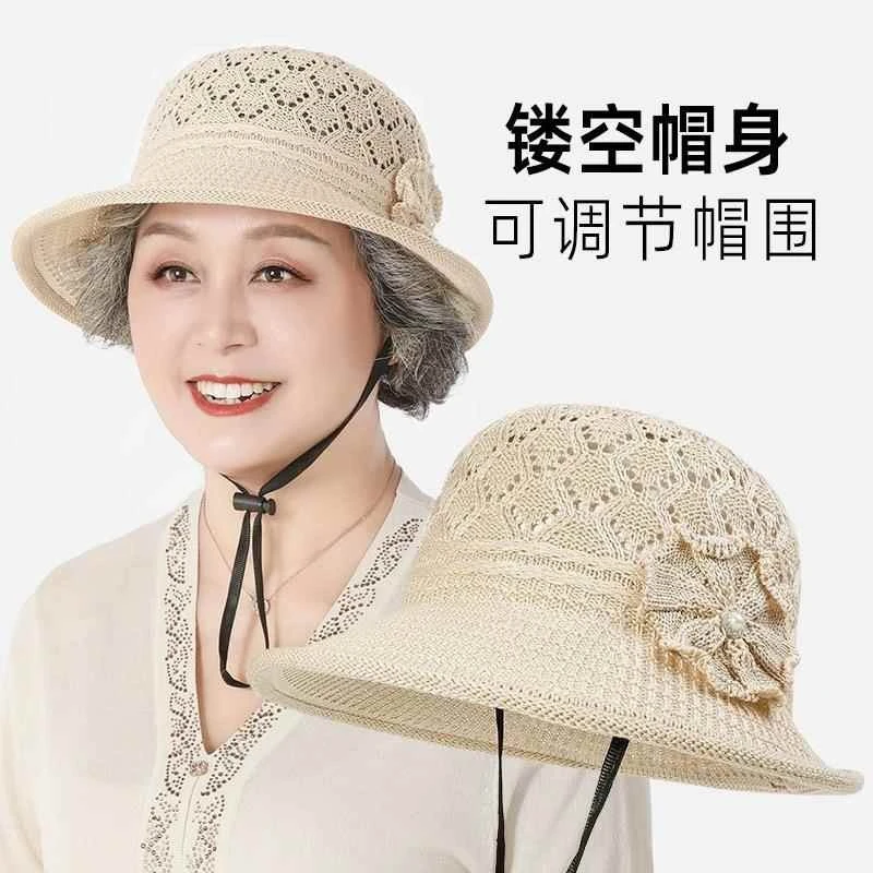50多岁妈妈帽子夏季新款老太太薄款凉帽老人透气中老年防晒太阳帽