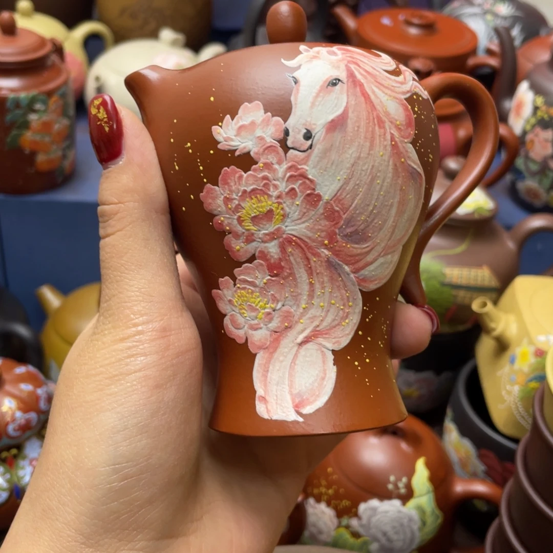 安***绣红泥茶杯紫砂主人杯150cc