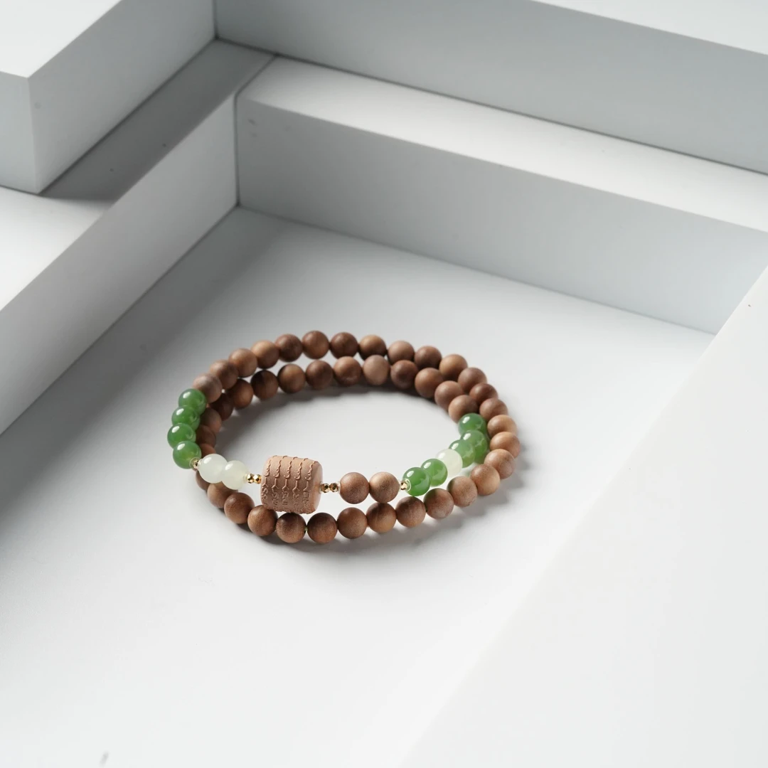 【珊木居】S533 五条浮雕  18K金横纹黑肉老山檀木带宝