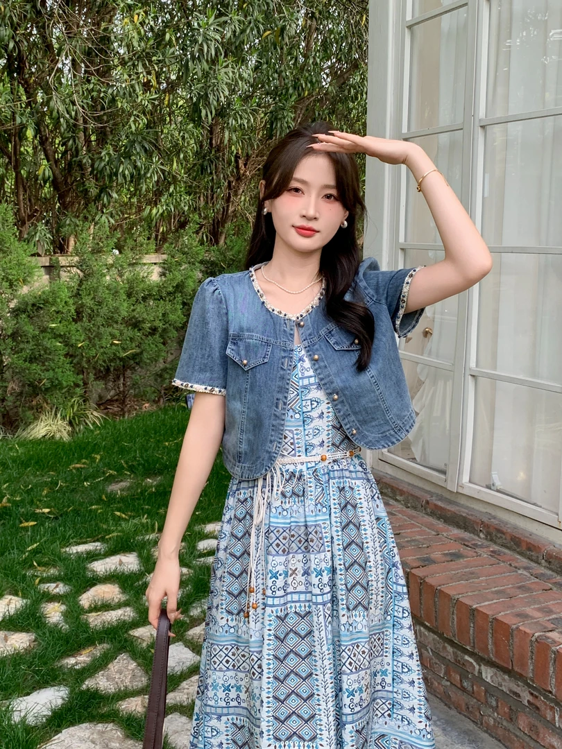 妮子严选新款夏季休闲风时尚套装时尚森系长裙套装9836
