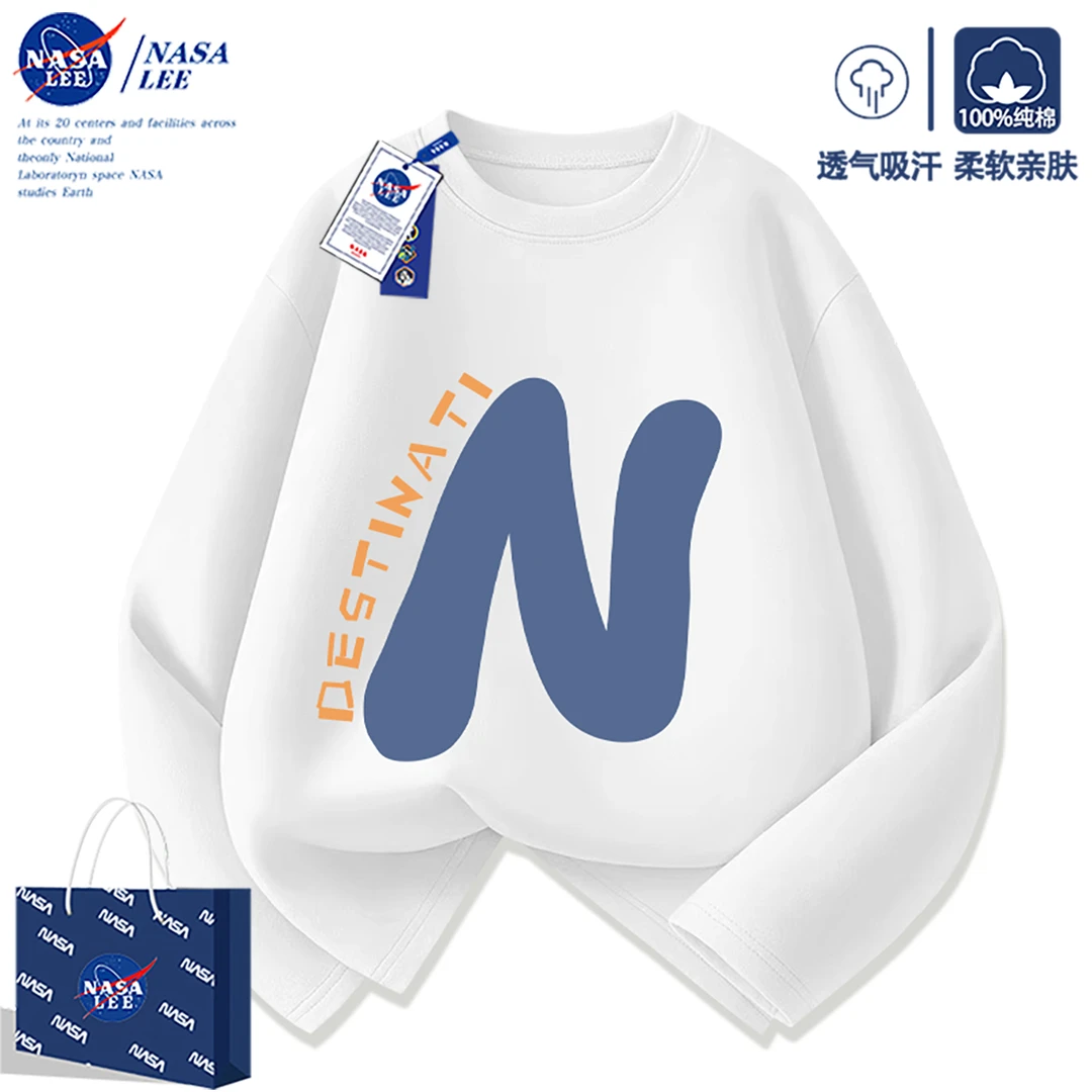 NASA联名男童纯棉长袖t恤春秋款2025新款卫衣儿童打底衫女童秋装