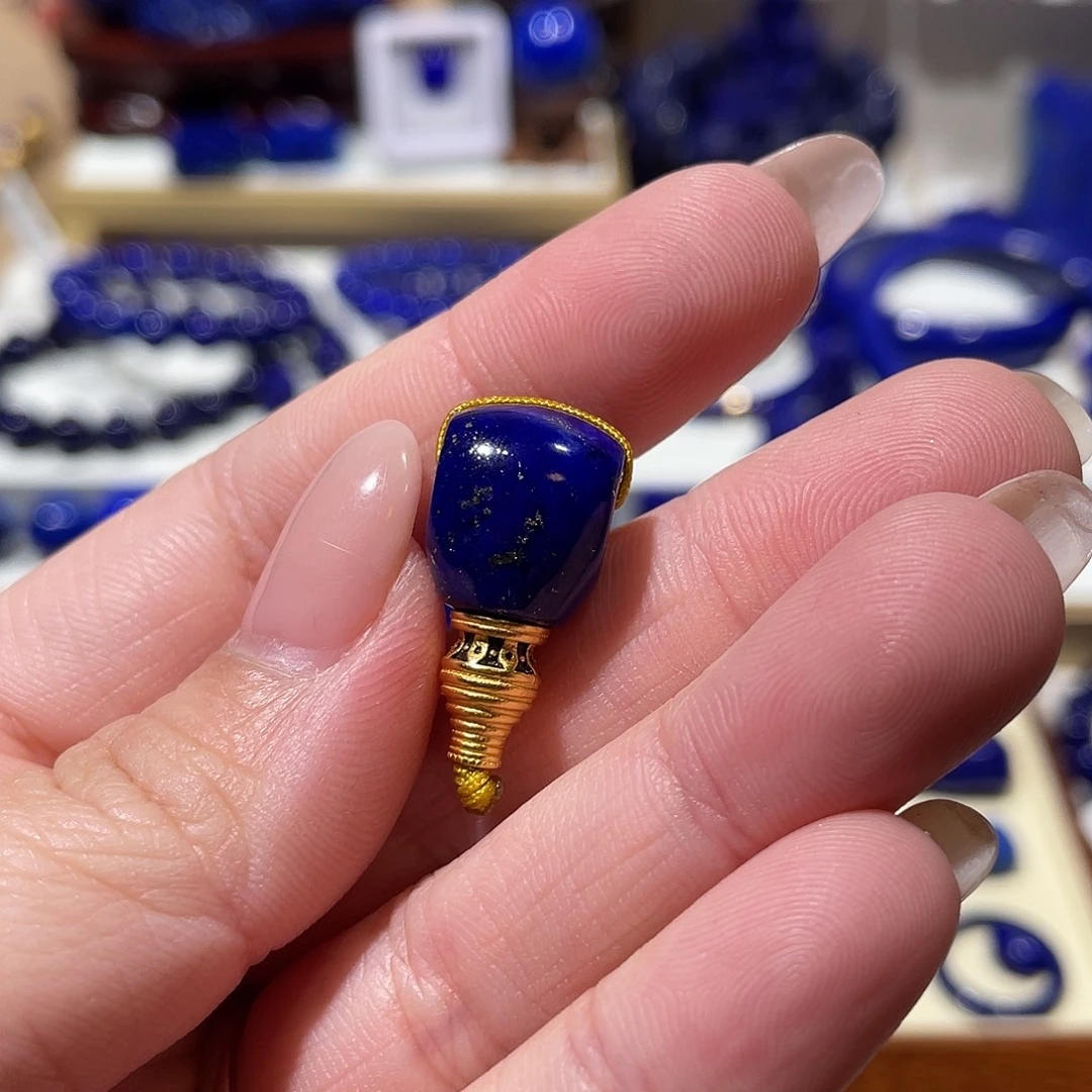 乡***笙青金石银S925镀金镶嵌分体三通12mm