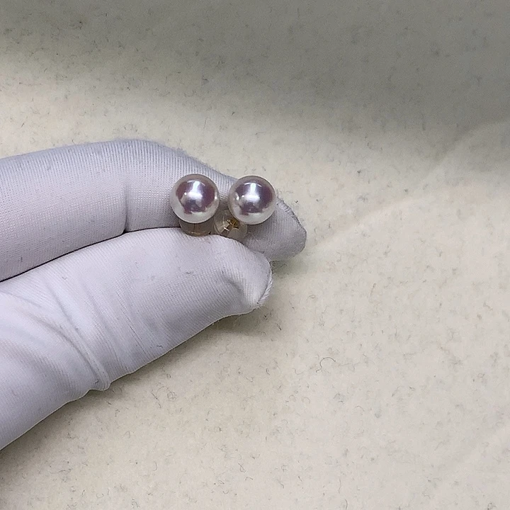 海水珍珠耳钉7-7.518K金镶嵌