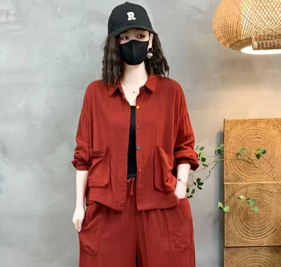 ZX秋季新款时尚休闲百搭上衣外套复古文艺气质宽松大口袋纽扣开衫
