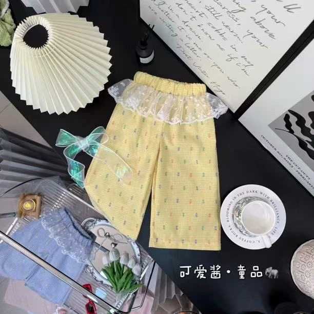 （亲子款）夏季女纯色套装宽松蕾丝女童百搭夏款休闲裤
