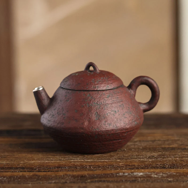 【斋居】半斋-铁锈釉镶银锔钉小壶（铁锈釉镶银锔钉小壶）120CC