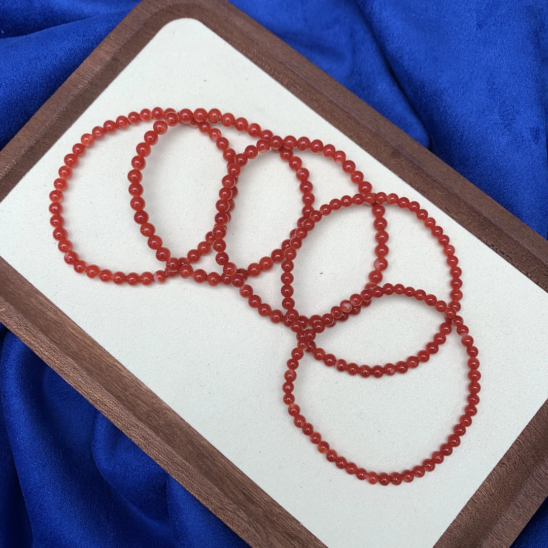 阿卡深牛血红珊瑚圆珠单圈手串精致小巧米珠日本高知多样性发其一