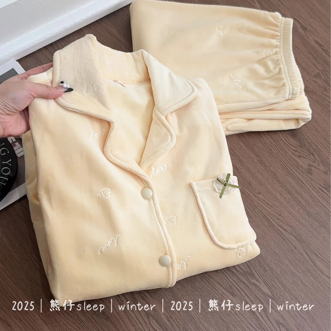 『爱心印花』秋冬睡衣女海岛绒绒加厚加绒保暖冬季牛奶绒家居服套装