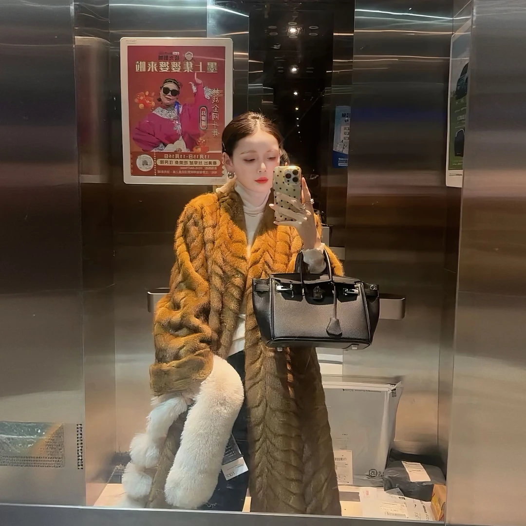 高级感金叶貂毛毛绒冬季厚2025新款皮毛一体仿皮草长款外套大衣女