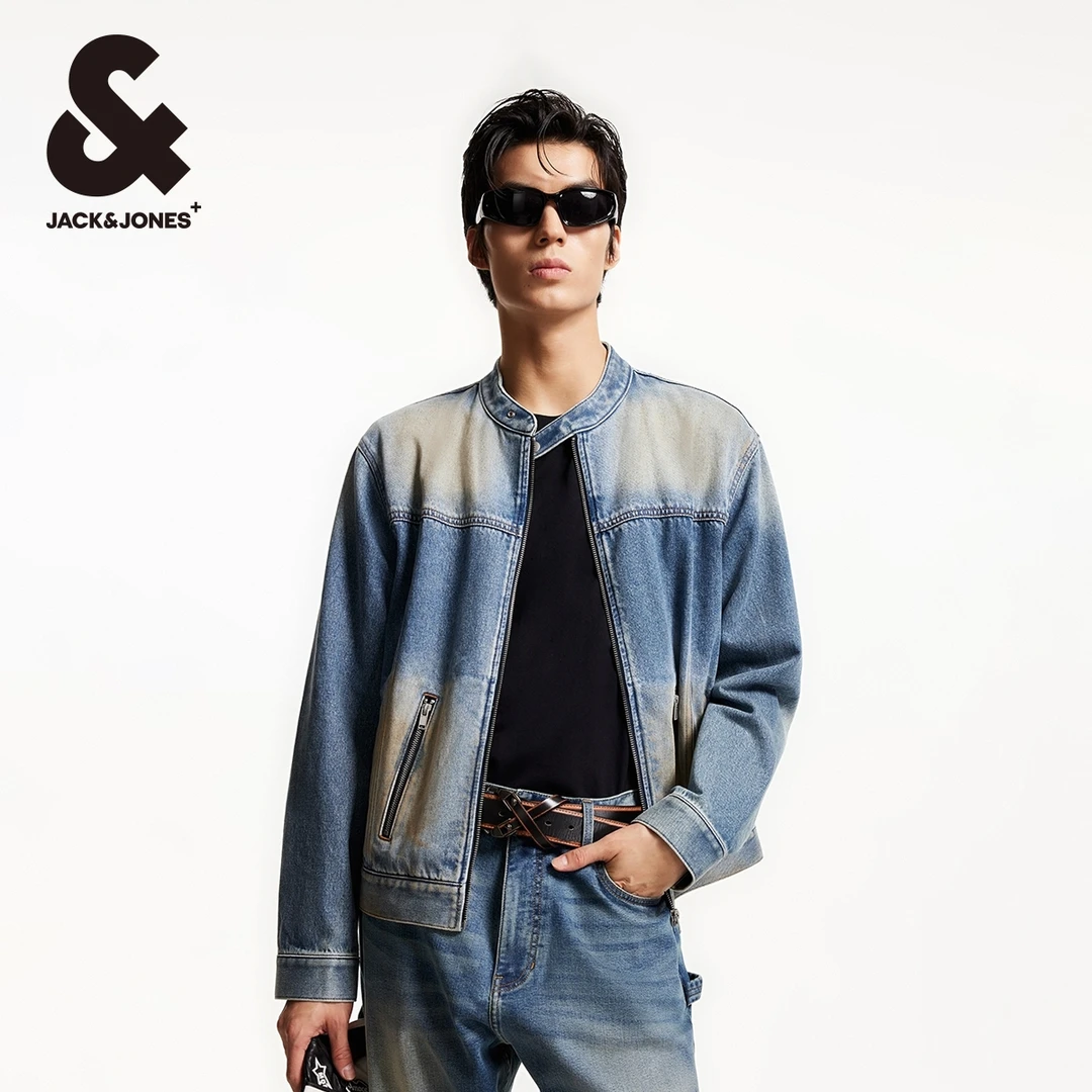 杰克琼斯春季新款时尚百搭衣身水洗略宽松立领牛仔夹克外套男款