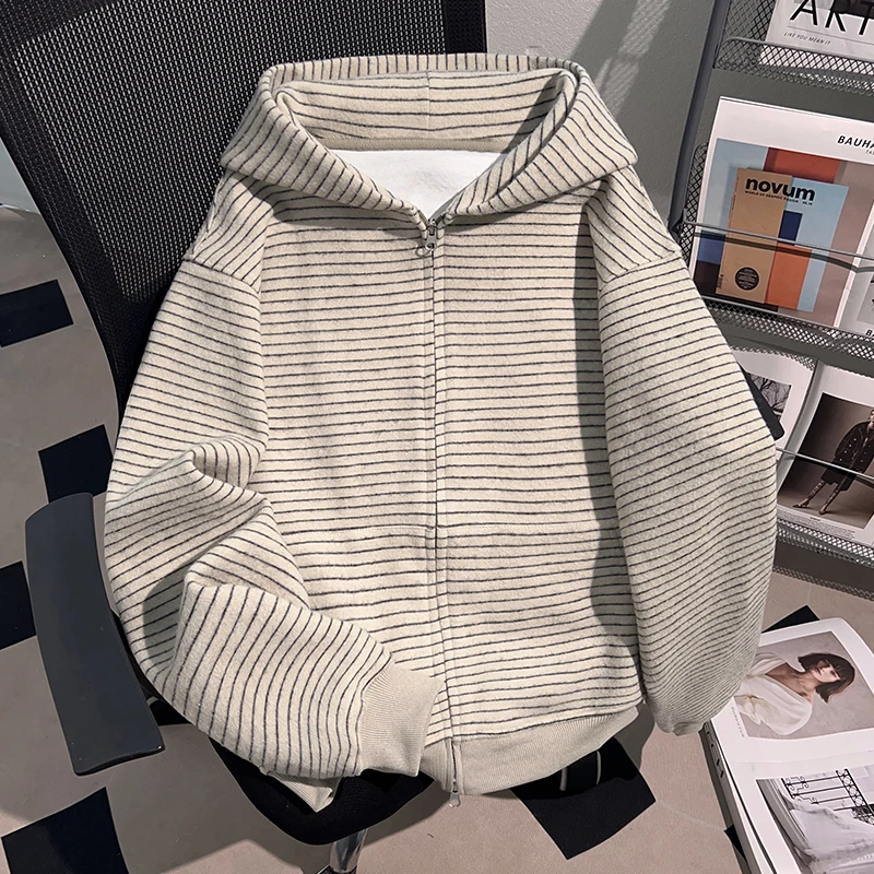 jtrt潮牌美式连帽卫衣男女款秋冬季新款条纹拉链开衫百搭休闲上衣