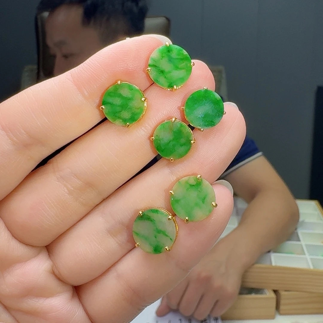 银S925镶嵌翡翠耳饰多样性发货其一