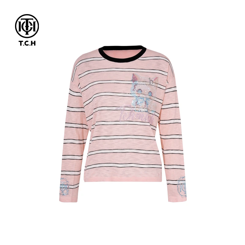 TCH烫钻工艺新时尚淑女百搭潮流针织衫女T75A09E5161轻奢tch