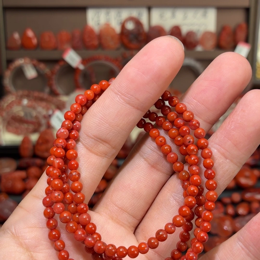 咪***育南红玛瑙未镶嵌颈饰4+多圈